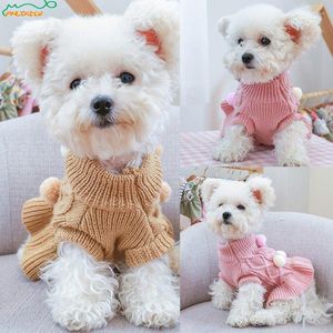 Dog Apparel Winter Dogs Sweater Dress With Bowtie Checkered Clothes For Small Warm Ball Sweaters Skirt Dachshund Chihuahua Dresses