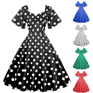 Sıradan Elbiseler Vintage Yaz Elbise Kadınlar Mesh Polka Dot Çiçek Baskı A-line Pin Up Swing Party Hurburn 50s Rockabilly