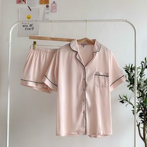 Mulheres para sono feminino Pijamas Mulheres Conjunto 2 Peças Pijama curto Cetim de seda Sleepwearwearwear lounge Wear Sleep Tops Calças PJS Terno em casa 230223