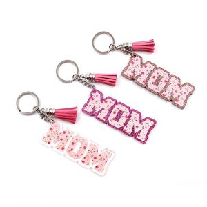 Keychains Lanyards akryl Keychain Pendant Creative Mom Tassel Mothers Day Gift Lage Decoration Keyring Key Chain Drop Delivery F DHXQK