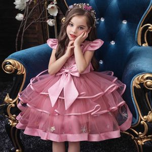 Flickans klänningar 2022 New Baby Girl Kids Cake Wedding Ceremony Dresses Teenage Girls Dress Children's Clothing Party Elegant Princess Long Tulle Z0223