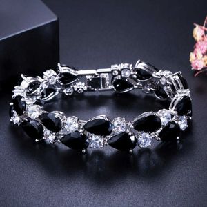 Länkkedja ThreeGraces Luxury Black Cubic Zirconia Crystal Big Wide Link Chain Wedding Engagement Armband For Women Party Jewelry BR011 G230222