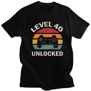 Herren T-Shirts 1980 40. Geburtstag T-Shirt für Männer Baumwolle 40 Jahre alt Level 40 Unlocked Game Tee Top Kurzarm Mode T-Shirt Kleidung Geschenk 022223H