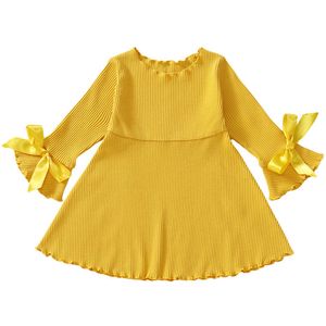 Девушки платья Новое детское детское детское хлопковое платье с Bownot Madels Kids Summer осень обычная одежда Маленькая детская одежда Z0223