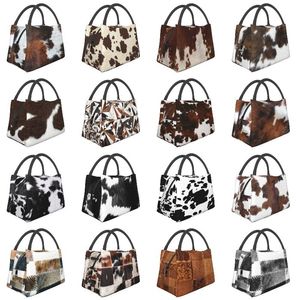 KühlakkusIsothermische Taschen Schottisches Hochlandrind Rindsleder-Textur Wärmeisolierte Lunchtasche Tierfell-Lederbehälter für Picknick-Mahlzeiten-Lebensmittelbox 230223