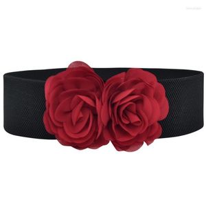 Belts Chiffon Flower Elastic Wide For Women Stretch Thick Waist Waistband Belt Ladies Dress Accessory Drop Delivery Fashion Accessori Dh6Qi