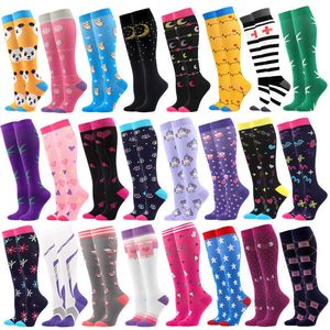5PC Socks Hosiery MenWomen Compression Socks Leg Support Stretch Outerdoor Breatheaborful Cute Fox Moon Star Knee High Sock Chirstmas Gift Z0221