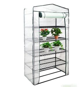 Garden Greenhouses 4 Tier Mini Greenhouse för utomhus inomhus med stark armerad pe er metall ramrullning blixtlås dörrprocess dhh1t