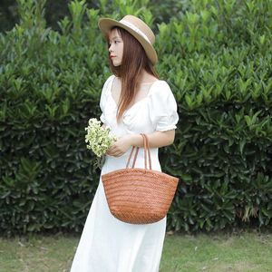 Beach bags The same French top layer cowhide woven handbag for women's ins vegetable basket bag 230223