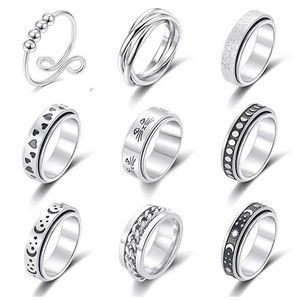 Anéis de banda giratória giratória ring lunar sol gato girando anéis de aço inoxidável para homens homens Ansiedade de moda Sensory Casal Rings Antistress G230213