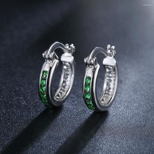 Çember Küpe 925 STERLING Gümüş Renkli Zirkon Kadınlar için Klasik Safir Çember Küpe Kıkırdak Takı