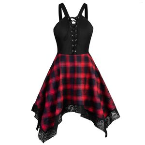 Casual Dresses Sexy Lace Up Rock Punk Dress 2023 A Line Gothic Harajuku Vintage Summer Sleeveless Party Women Plus Size