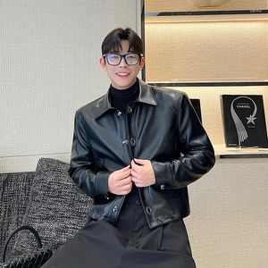 メンズジャケット韓国ストリートウェア秋の男性服シングル胸PUレザージャケット2023ウィンタービンテージ高品質の短いスタイルコート