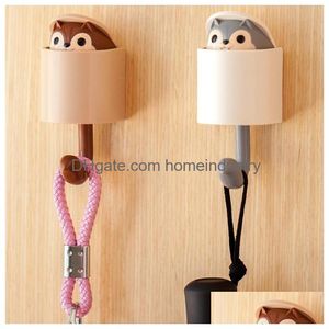 Hooks Rails Cute Squirrel Hook Strong Viscose Wall Hanging Sticky Punching Rack Creative Cartoon Key Wholesale Drop Delivery Home Dh4W1