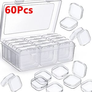 Jewelry Boxes 60Pcs Mini Storage Box Transparent Square Plastic Box Earrings Jewelry Packaging Storage Small Square Box Jewelry Organizer 230222