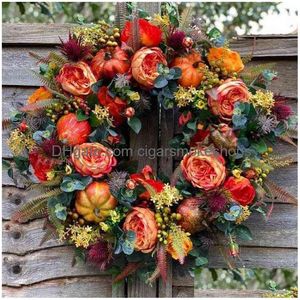 Fiori decorativi ghirlande autunno peonia e ghirlanda di zucca per porta d'ingresso Festival decorazioni per la casa per la casa celebrazione del Ringraziamento Dro Otor1