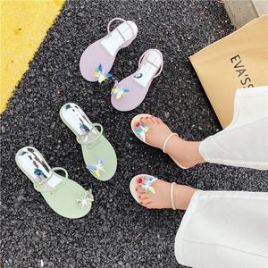 Slippers Women's Slipper Round Toe Rhinestones Butterfly Summer Beach Slides Flip Flops Outdoor Casual Dazzling Shoes Woman Solid