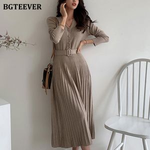 Повседневные платья Bgteever Элегантные vneck одинокие женские женщины сгущенные платье свитера