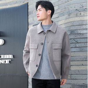 Men's Jackets Merino Wool Double-Sided Cloth Loose Coat Men's Outdoor Short High-End Cashmere Hand-Stitched 1kg Jacket 2023