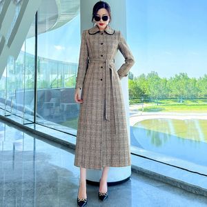 Women's Jacket Lady Style Plaid Woolen Overcoat Spring Autumn Fashion Simplicity Turndown Collar Long Sleeve Overlength Wool Coat 230223