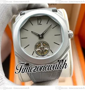 DJF Octo Finissimo 103016 Automatyczne męskie zegarek Tourbillon Grey Dial Stick Markery tytanowe stalowe szary pasek skórzany Nowe zegarki TimeZoneWatch E44C