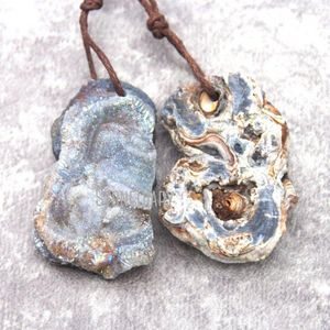 Pendant Necklaces PM27149 Natural Agate Solar Quartz Angel Aura Free Form Irregular Shape Pendants Jewelry