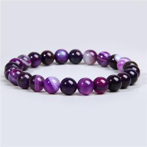 Strand 8mm Purple Natural Agates Minchas Bracelete Handmade Quartz Stone Yoga Charme Energia Menina Mulheres Jóias