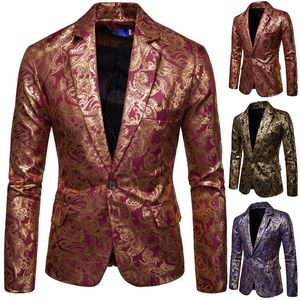 Ternos masculinos Blazers Casual Blazer Jacket Party High -End Fashion Luxury Golden Floral Business 230222