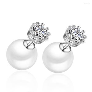 Studörhängen S925 Silverörhängen Sparkling Pearl med Crown for Women Wedding Gift Lady Girl Fashion Zircon Jewelry