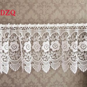 Cortina pastoral rosa crochet hollow curtins para manual de cozinha linho branco/bege flores renda metade # a112