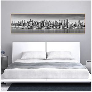 For Living Room Home Decor Paintings HD Canvas Paintings 1 Pieces Large Black And White New York City Landscape Wall Art Pictures Woo