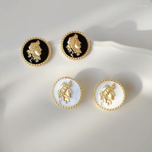 Backs Earrings Temperament Retro Women Head Portrait No Hole Vintage French Button Round Shaped Clip On Without Piercing