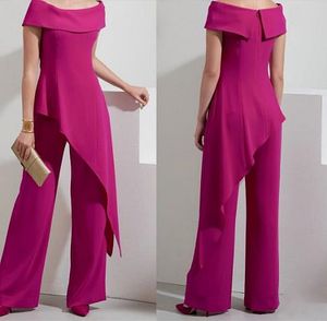 Elegante Fuchsia Mãe dos ternos da noiva para casamentos 2 peças Casamento simples vestido de baile de festas de festas