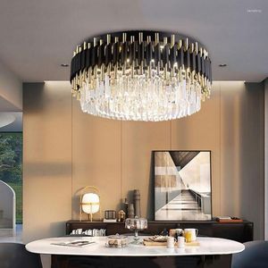 Chandeliers Luxury Black For Bedroom Crystal Light Fixture Round Modern LED Living Room