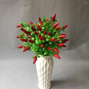 装飾的な花15pcs diyクリスマス人工植物シミュレーションベリーブランチクリスマスツリーデコレーションリトルレッドフルーツファイブフォークプラスチック