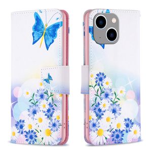 حالات الهاتف لـ iPhone 15 14 13 12 11 MINI Plus Max X XR XS 8 7 Wallet Patterns Flower Leather TPU Case