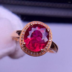 Cluster Ringe E511 Feiner Schmuck Echt 18 Karat Roségold AU750 Natürlicher roter Turmalin Edelstein 4,1 ct weiblich für Frauen Ring