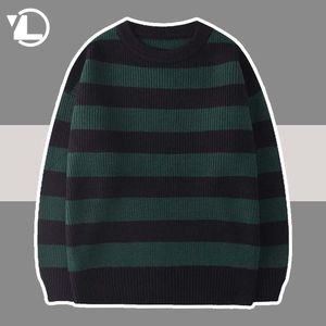 Camisetas masculinas suéter de malha listrado homens mulheres vintage tate langdon suéteres soltos harajuku verde quente etono jumper pulôver unissex casual 230223