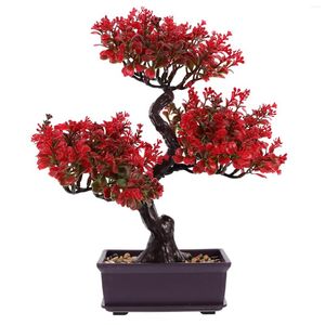 Dekorativa blommor Bonsai Tree Artificial Fake Potted Faux Decor Mini Pine Simulation Indoor Realistic Pot Desktop Flower Green Trees Fruit