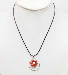 Choker Qingmos Red Natural Coral & White Pearl 17-19" Pendant Necklace For Women With 28mm Metal Round Free Cord-nec6392 Ship