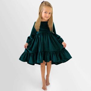 Flickans klänningar barnklänning Ny vår- och höstklänning Girls Ruffle Edge Long Sleeve Suede Dress Boys 'Long Sleeve Corduroy Dress