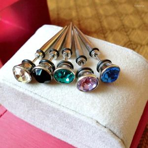 Stud Earrings 1 Piece Gothic Punk Long Spike Cone Men Ear Studs Rhinestone Earring Stainless Steel Trague Fake Piercing Body Jewelry