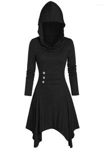 Casual Dresses Vintage Gothic Style Dress Women Plus Size Hooded Pullover Button Shirt Asymmetrical Loose Party Vestidos