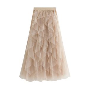 Skirts Fashion Tutu Tulle Skirt Women Long Maxi Korean Cute Soid Mesh High Waist Pleated Female School Ball GownSkirts