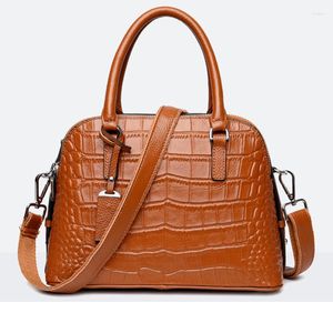 Evening Bags Three Zipper Pocket Genuine Leather Handbag Crocodile Pattern Crossbody Bag Female Top Layer Cowhide Ladies Shoulder
