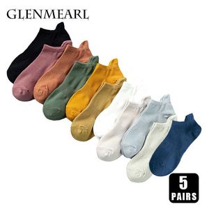 5PC Socks Hosiery 5 Pairs Men Cotton Short Sock Crew Ankle High Quality Breathable Summer Women Compression Casual Soft Solid Color Socks for Male Z0221