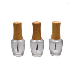 Aufbewahrungsflaschen 20 Stück 15 ml leere Klarglas-Nagellackflasche mit Bambuskappe DIY kosmetische flüssige Kunstbehälter Pinsel Make-up-Paket