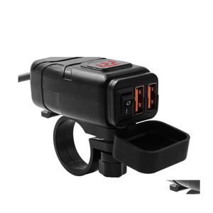 Car Charger Usb Port 12V Dual Waterproof Motorcycle Handlebar Quick Charging 3.0 With Voltmeter Smart Phone Tablet Gps Drop Delivery Dhp5O