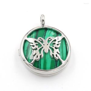 Pendant Necklaces FYSL Silver Plated Butterfly Green Turquoises Stone Locket Hollow Rock Crystal Jewelry