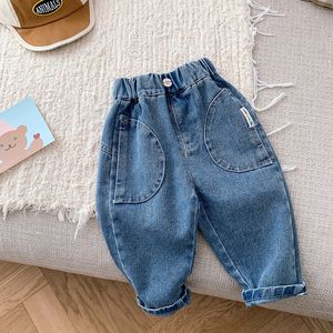 Джинсы детские джинсы мальчики 0-6 лет детские грузовые брюки с твердым цветом эластичная талия свободная брюка нижняя корея в стиле весенняя одежда 230223